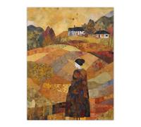 Artery8 Our Harvest Fields By Jenny Adamson Autumn Farm Klimt Warm Orange Ochre Pastel Shades Extra Large XL Wall Art Poster Print | Size: W24" x H32" Artery8 Multicolor W24" x H32"