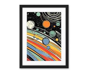 Artery8 Outer Space Comic Book Style Pastel Colour Milky Way Planets Rings Moons Sun Boys Room Artwork Framed Wall Art Print 18X24 Inch