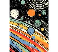 Artery8 Outer Space Comic Book Style Pastel Colour Milky Way Planets Rings Moons Sun Boys Room Unframed Wall Art Print Poster Home Decor Premium