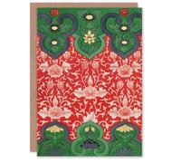 Artery8 Owen Jones Arabesque Floral Red Green Pattern Art Greeting Card Artery8 Red
