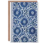 Artery8 Owen Jones Art Nouveau Flower Pattern in Blue Blank Art Greeting Card
