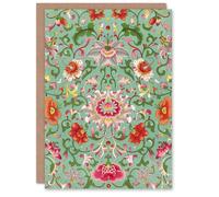Artery8 Owen Jones Colourful Chinese Floral Pattern Blank Art Greeting Card