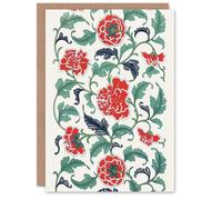 Artery8 Owen Jones Elegant Red Flower Filigree Pattern Blank Art Greeting Card