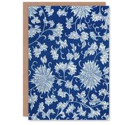 Artery8 Owen Jones Ornamental Flower Pattern in Blue Blank Art Greeting Card