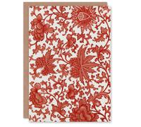 Artery8 Owen Jones Ornamental Flower Pattern in Red Blank Art Greeting Card