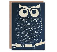 Artery8 Greeting Card Owl Bird Simple White Blue Block Print Design Blank For Him Or Her Art Birthday Card