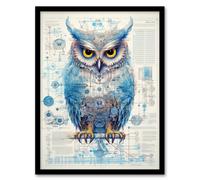 Artery8 Owl Robot Hybrid Secret Military Schematic Blueprint Futuristic Complex Arcane Manuscript Gift For Him Man Cave Art Print Framed Poster Wall Artery8 Black W12" x H16"
