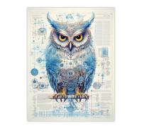 Artery8 Owl Robot Hybrid Secret Military Schematic Blueprint Futuristic Complex Arcane Manuscript Gift For Him Man Cave Large Wall Art Poster Print Thick Paper 18X24 Inch