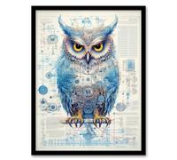 Artery8 Owl Robot Hybrid Secret Military Schematic Blueprint Futuristic Complex Arcane Manuscript Gift For Him Man Cave Artwork Framed Wall Art Print A4