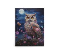 Artery8 Owl With Wildflowers Under A Full Moon Canvas Wall Art Print in Blue | Size: W12" x H16" Artery8 Blue W12" x H16"