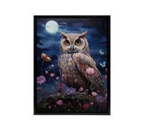 Artery8 Owl With Wildflowers Under A Full Moon Framed Canvas Wall Art Print in Blue | Size: W24" x H32" Artery8 Blue W24" x H32"