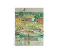 Artery8 Oyster Sloop Sailboat in Cos Cob Harbour Hassam Canvas Wall Art Print | Size: W18" x H24" Artery8 Multicolor W18" x H24"