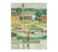 Artery8 Oyster Sloop Sailboat in Cos Cob Harbour Hassam Wall Art Poster Print | Size: W18" x H24" Artery8 Multicolor W18" x H24"
