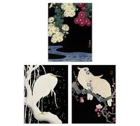 Artery8 Pack of 3 A4 Ohara Koson Japan Kachō-e Bird and Flower Heron Cockatoo Japanese Paintings Unframed Wall Art Living Room Prints Set