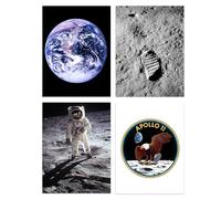 Artery8 Pack of 4 NASA Earth from Space Apollo 11 Moon Landing 50th Anniversary Astronaut Aldrin Armstrong Bootprint Unframed A4 Wall Art Living Room Prints Set