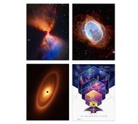 Artery8 Pack of 4 NASA James Webb Space Telescope Images Fiery Hourglass Protostar Fomalhaut System Southern Ring Nebula Unframed A4 Wall Art Living Room Prints Set