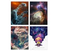 Artery8 Pack of 4 NASA James Webb Space Telescope Pillars of Creation Rho Ophiuchi Cloud Complex Cassiopeia A Images Unframed A4 Wall Art Living Room Prints Set