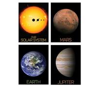 Artery8 Pack of 4 NASA Our Solar System The Sun and Planets Size Comparison Mars Earth Jupiter Images Unframed A4 Wall Art Living Room Prints Set