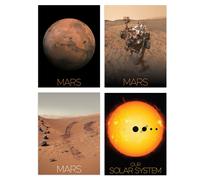 Artery8 Pack of 4 NASA Our Solar System The Sun and Mars Images Curiosity Rover Red Planet Surface Exploration Unframed A4 Wall Art Living Room Prints Set
