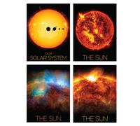 Artery8 Pack of 4 NASA Our Solar System The Sun & Planets Size Comparison Solar Flares & X-Ray Image Unframed Wall Art Living Room Prints Set Artery8 Multicolor A4