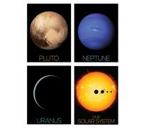 Artery8 Set of 4 NASA Solar System Planets Uranus Neptune Pluto Voyager 2 New Horizons Wall Art Prints 12X16 Inch, Black