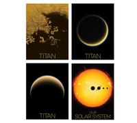 Artery8 Pack of 4 NASA Our Solar System The Sun & Saturn's Moon Titan Images Ligeia Mare Lake Crescent Moon Unframed Wall Art Living Room Prints Set Artery8 Multicolor W12" x H16"