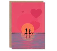 Artery8 Paddling into The Sunset Romantic Coastal Landscape Valentine's Card in Pink Artery8 Pink