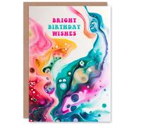 Artery8 Birthday Card Paint Pouring Bright Abstract Rainbow Painting Blank Arty Art All Occasion Greeting Card