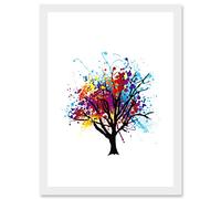 Artery8 Paint Splat Abstract Tree Rainbow Picture Artwork Framed Wall Art Print A4 in White Artery8 White