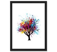Artery8 Paint Splat Abstract Tree Rainbow Picture Artwork Framed Wall Art Print A4