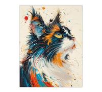Wall Art Print Paint Splat Maine Coon Cat Lover Pet Portrait Poster Artery8 Multi W24 inch x H32 inch