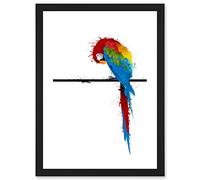 Artery8 Paint Splat Parrot Bird Nature A4 Artwork Framed Wall Art Print