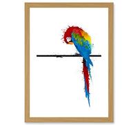 Paint Splat Parrot Bird Nature A4 Artwork Framed Wall Art Print Artery8 Light Oak One Size