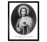 Artery8 Painting Allegory Message Jesus Sacred Heart 12x16" Framed Art Print in Grey | Size: W12" x H16" Artery8 Grey W12" x H16"