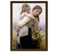 Artery8 Painting Bouguereau Pleasant Burden Old Master Artwork Framed Wall Art Print A4 in Brown Artery8 Brown