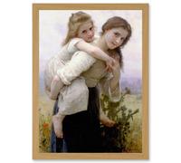 Artery8 Painting Bouguereau Pleasant Burden Old Master Artwork Framed Wall Art Print A4 in Light Oak Artery8 Light Oak