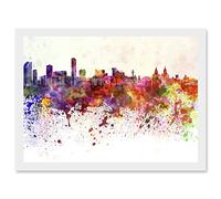 Artery8 Painting Cityscape Liverpool Skyline Paint Splash A4 Artwork Framed Wall Art Print