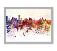 Artery8 Painting Cityscape Liverpool Skyline Paint Splash A4 Artwork Framed Wall Art Print in Light Grey Artery8 Light Grey