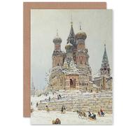 Artery8 Painting Cityscape Moscow Dubovskoy Church Saint Basil Greetings Card in Grey Artery8 Grey