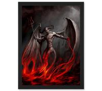 Artery8 Painting Devil Demon Fire Chain Trident Wings Horns Monster A4 Artwork Framed Wall Art Print in Black Artery8 Black