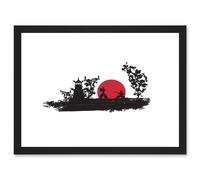 Artery8 Painting Drawing Samurai Combat Fight Rising Sun Japan A4 Artwork Framed Wall Art Print in Black Artery8 Black