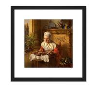 Artery8 Painting Dyckmans The Lace Maker 8X8 Inch Square Wooden Framed Wall Art Print Picture with Mount in Black Artery8 Black