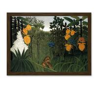 Painting Henri Rousseau The Repast Of The Lion Artwork Framed Wall Art Print A4 Artery8 Brown One Size