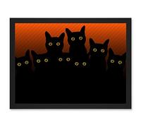 Artery8 Painting Illustration Eight Black Cat Silhouettes Artwork Framed A3 Wall Art Print