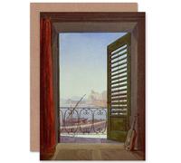 Artery8 Painting Interior Study Carus Balcony Room Bay Naples View Greetings Card in Blue Artery8 Blue