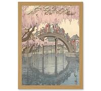 Artery8 Painting Japanese Garden Kameido Bridge Hiroshi Japan Artwork Framed Wall Art Print A4