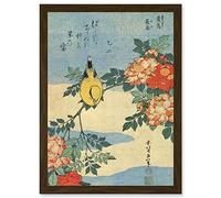 Artery8 Painting Japanese Yellow Bird Flowers Floral Vintage A4 Artwork Framed Wall Art Print