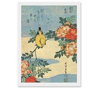 Artery8 Painting Japanese Yellow Bird Flowers Floral Vintage A4 Artwork Framed Wall Art Print