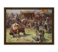 Painting Landscape Medieval Ajdukiewicz Knights Jousting Artwork Framed Wall Art Print A4 Artery8 Brown One Size