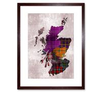 Artery8 Painting Map Outline Scotland Tartan Inset Regions Framed Art Print in Brown Artery8 Brown